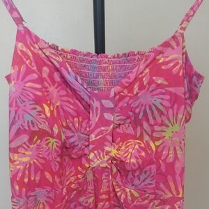Blue Ginger Bright Pink Floral Sundress - Tropical Print Spagetti Straps Size M